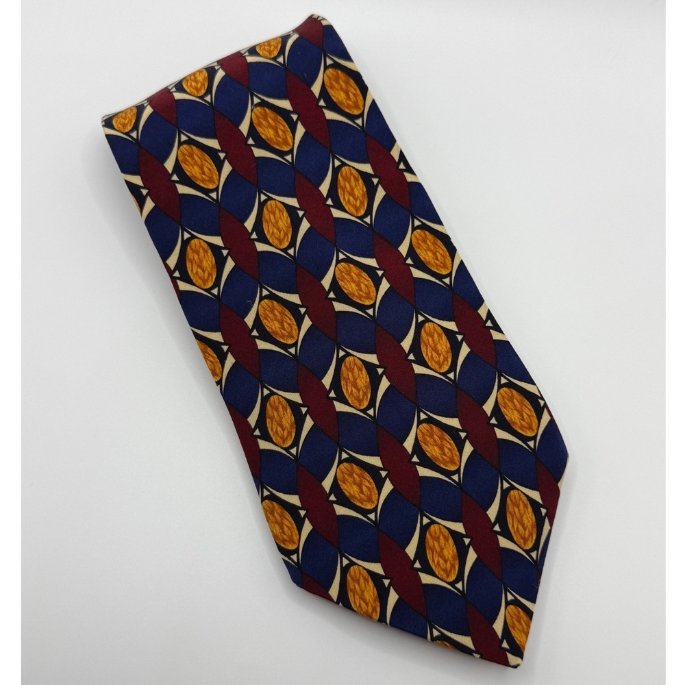 Jos. A. Bank Silk Tie OS Geometric Iron Microscope Abstract Navy Burgundy Gold